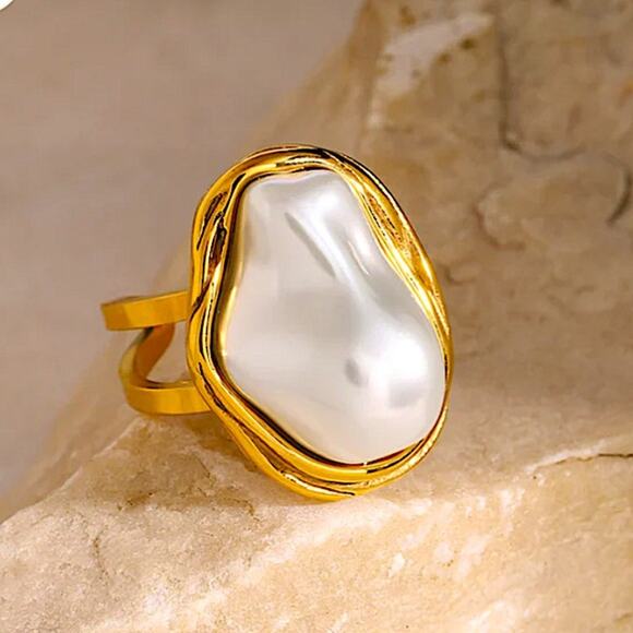 Jewelry - Irregular Pearl Rings Gold Baroque Statement Ring Adjustable Chunky Wedding